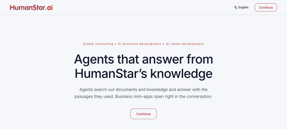HumanStar の名前、ロゴ、赤の配色を使った Groundbase のカスタムトップページ